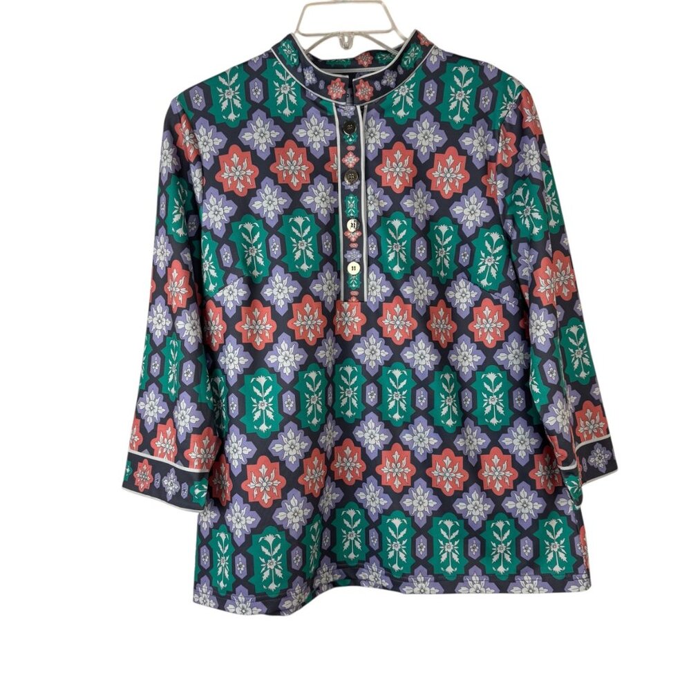 Gretchen Scott Mandarin Top Haveli Size Lrg Multicolor Pop Over Colorful Casual